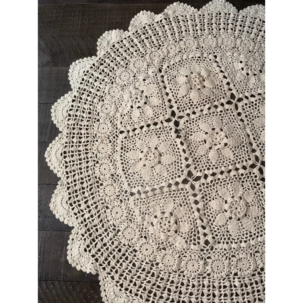 Handmade Off White vintage round crochet doily 28